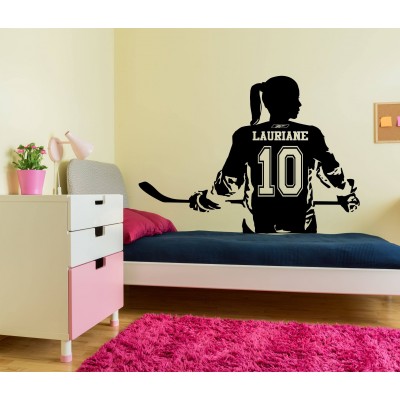 Wall sticker - Female hockey player back view to personalize